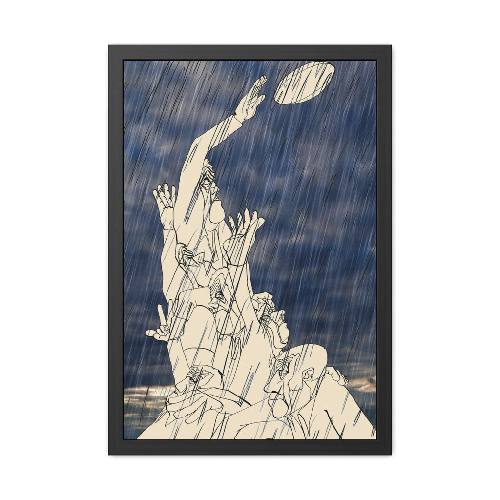 The Line out in the rain Framed art