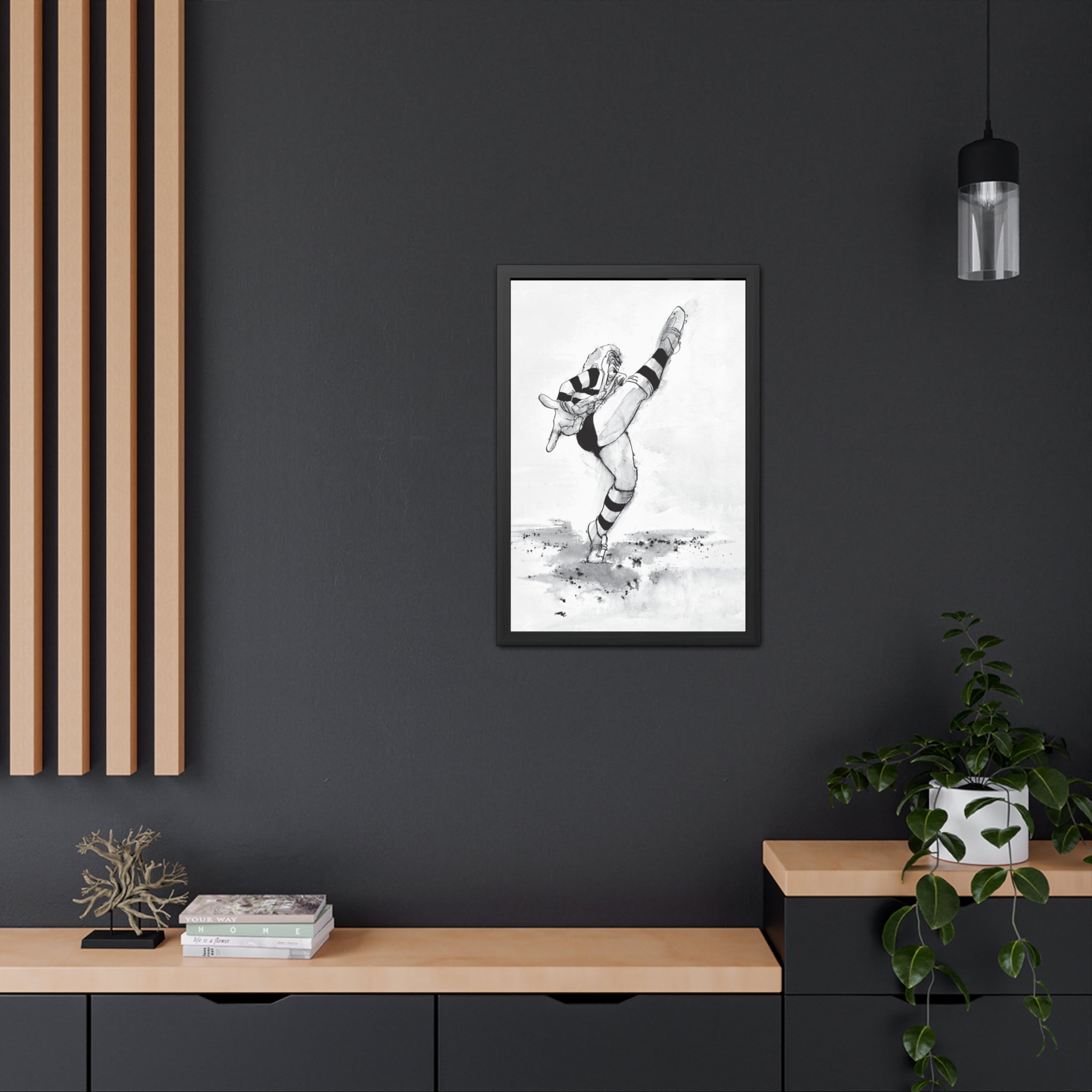 Kicking for Rugby Glory B&W Framed art