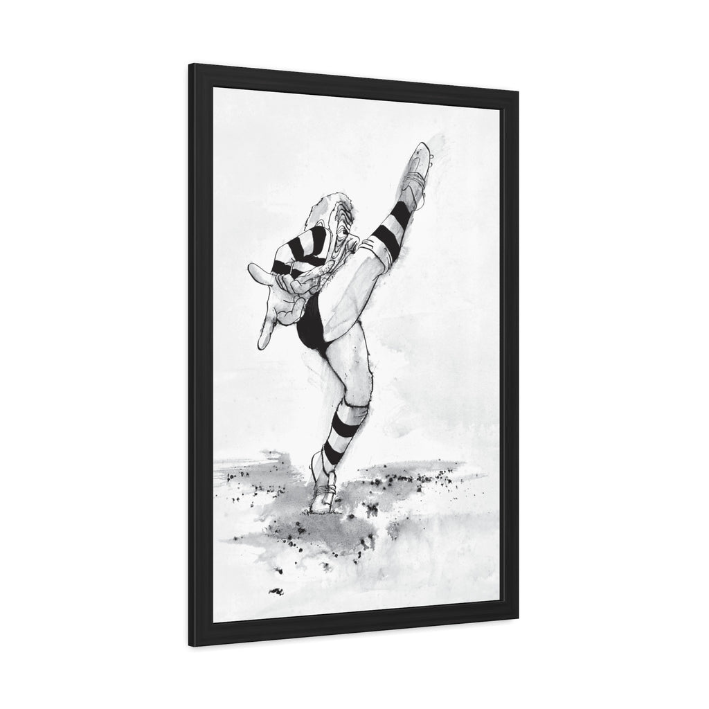 Kicking for Rugby Glory B&W Framed art