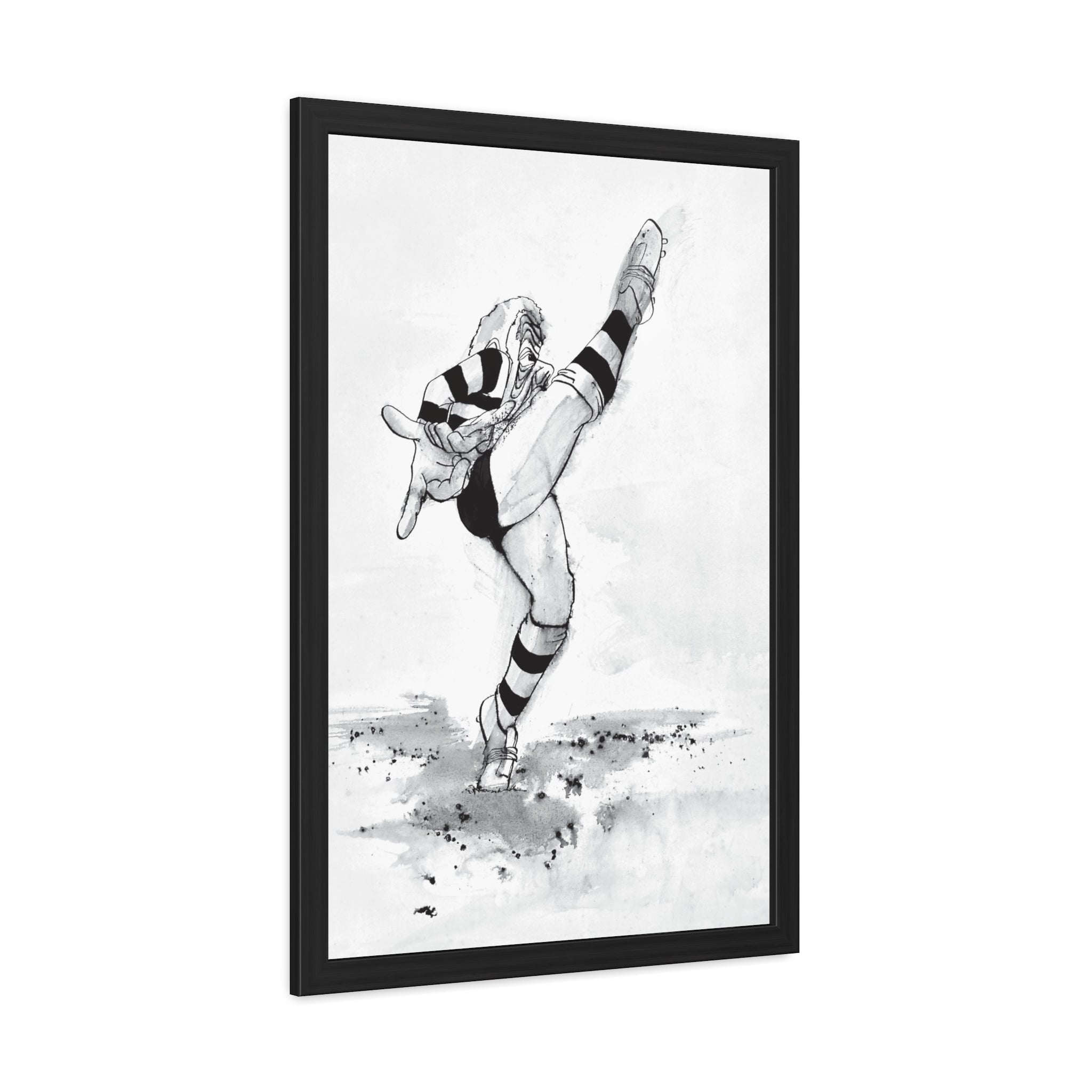Kicking for Rugby Glory B&W Framed art