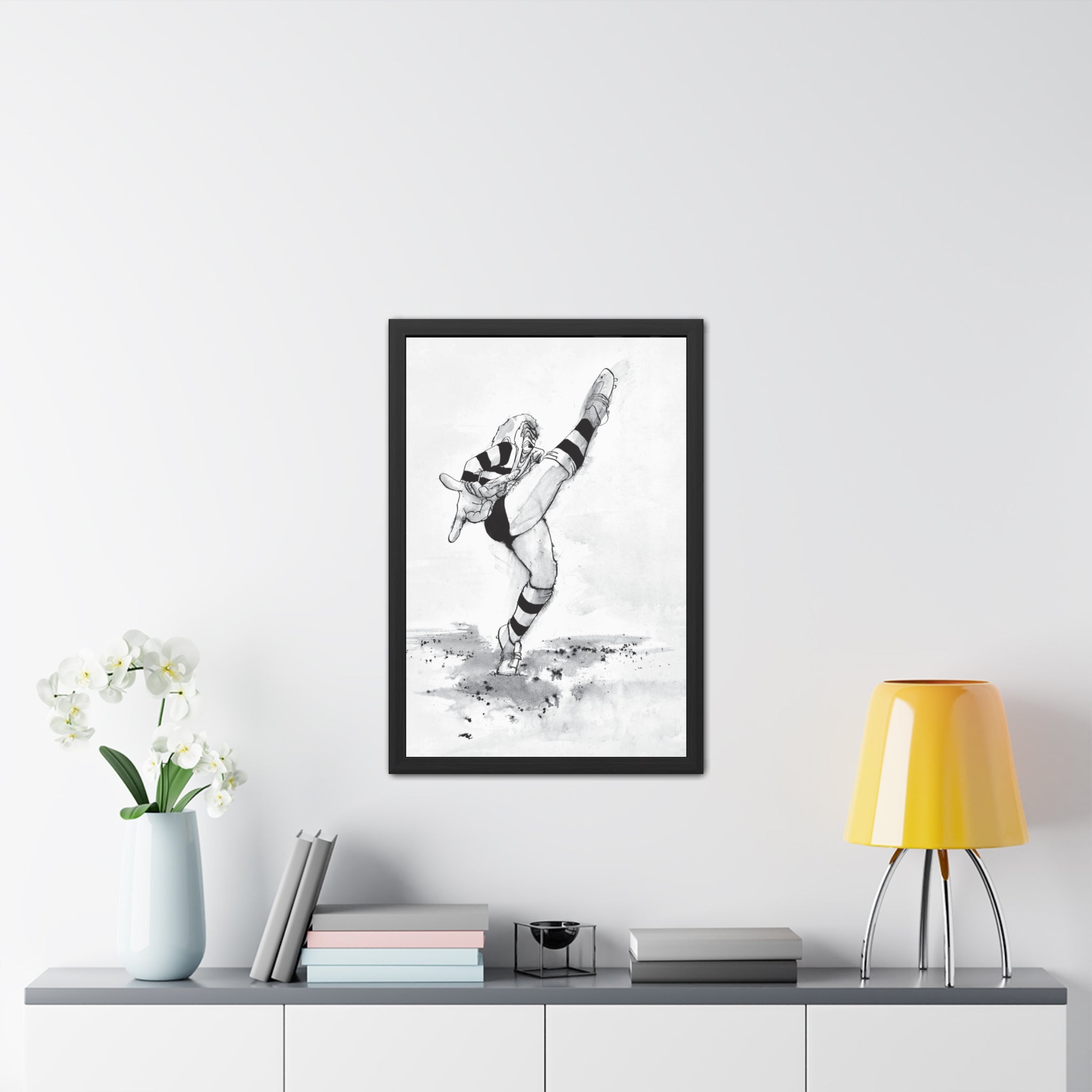 Kicking for Rugby Glory B&W Framed art