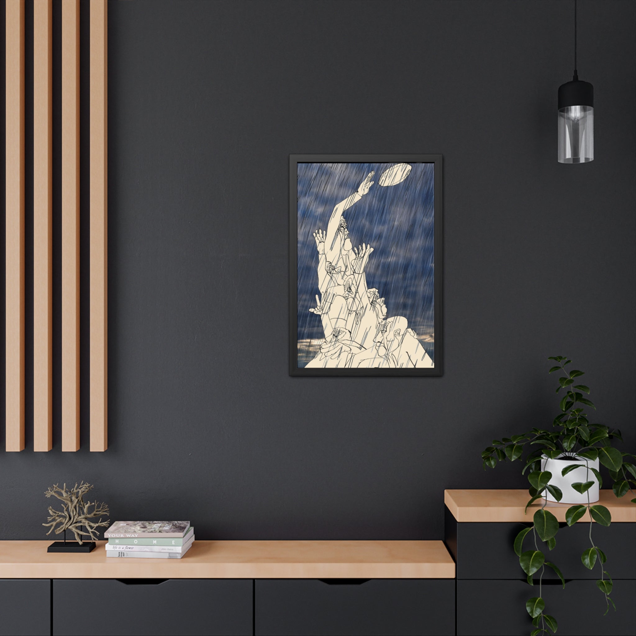 The Line out in the rain Framed art