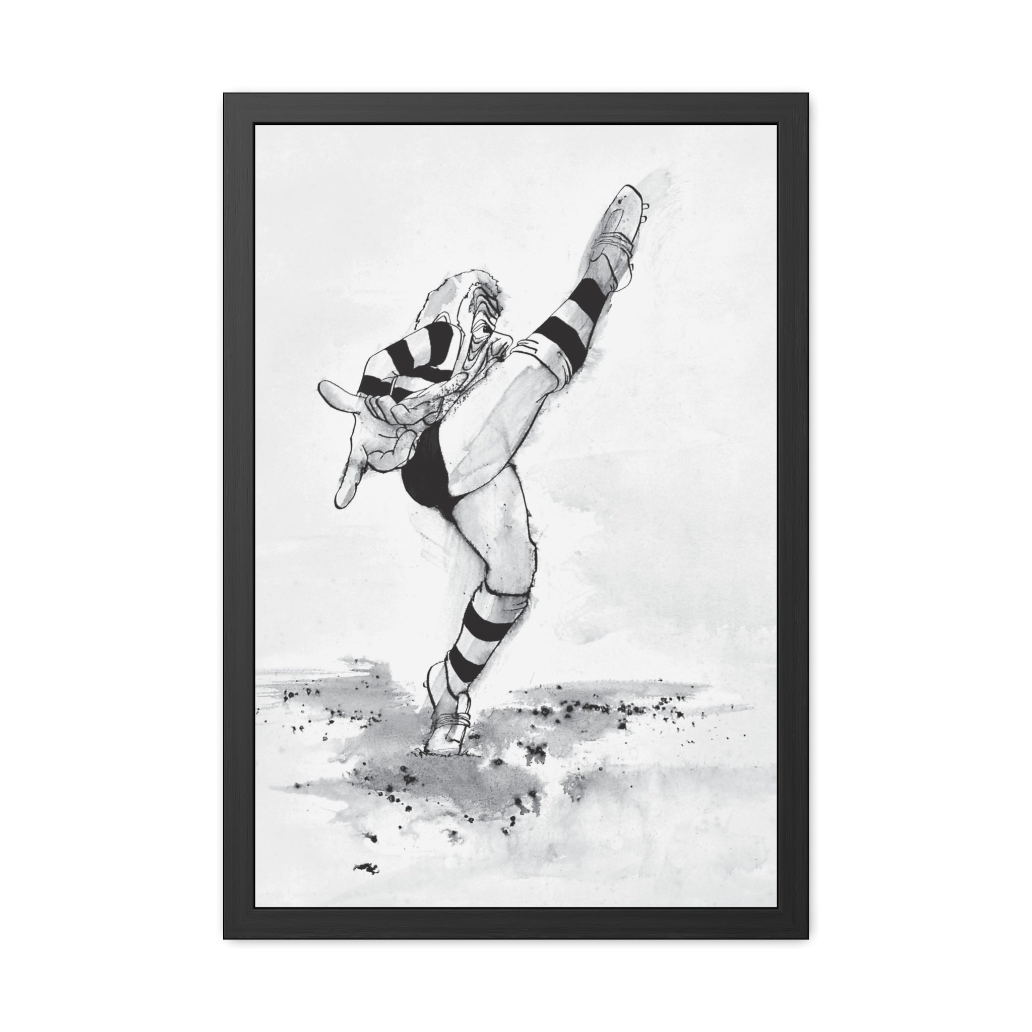 Kicking for Rugby Glory B&W Framed art
